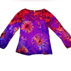TIE DYE Purple Orange Sunburst L/S Top-OS-New
